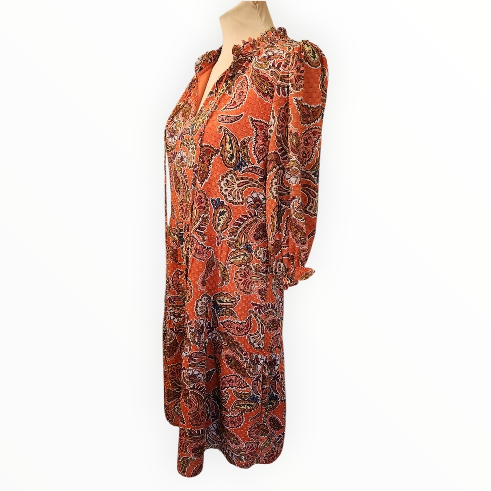 NANETTE LEPORE Dusky Orange Paisley Print Shift Dress - Size 10 - Picture 7 of 16